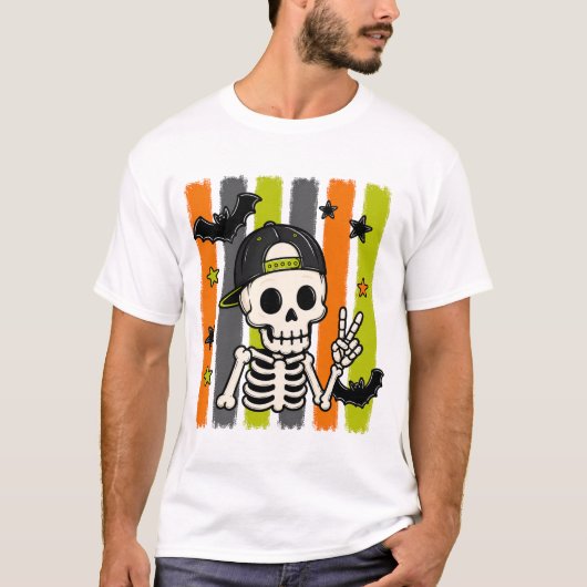 Cool Skelet Vredesteken Halloween T-Shirt (Voorkant)