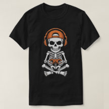 Cool skeletgamer met headset en controller