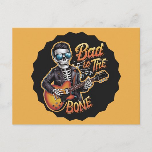 Cool Skeleton Bad to the Bone beroemd gemaakt door Feestdagenkaart (Voorkant)