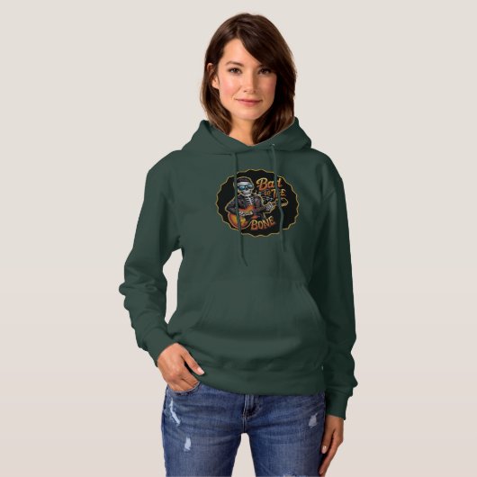 Cool Skeleton Bad to the Bone beroemd gemaakt door Hoodie (Voorkant volledig)