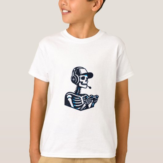 Cool Skeleton Gamer Kinder T-Shirt – Leuke Gaming  (Voorkant)