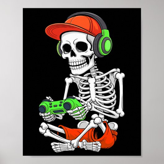 Cool Skeleton Gamer Video Gaming Halloween Mannen  Poster (Voorkant)