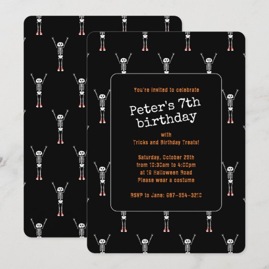 Cool Skeleton Halloween Verjaardagsfeest Kaart (Voorkant / Achterkant)