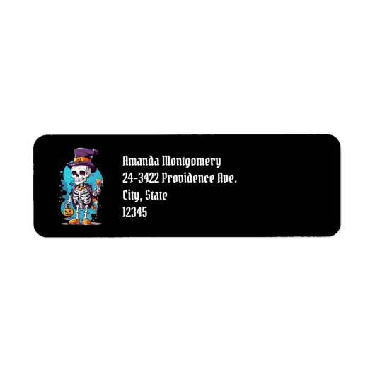 Cool Skeleton in een Top Hat Halloween Zwart Etiket (Voorkant)