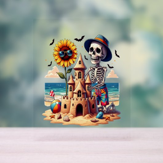 Cool Skeleton op het strand Acryl Bord (Neutraal)