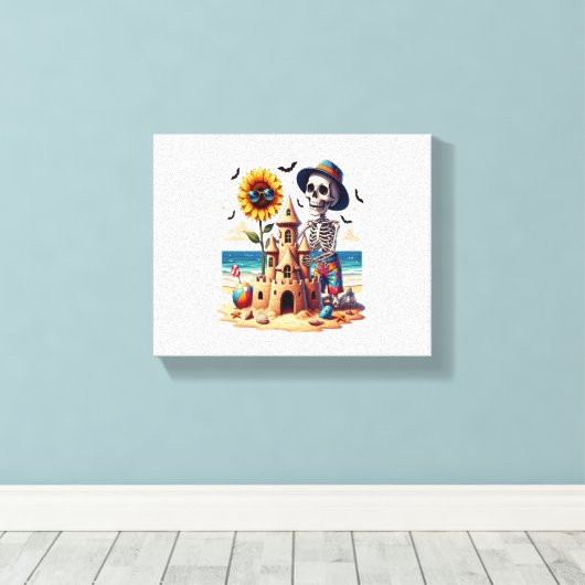Cool Skeleton op het strand Canvas Afdruk (Insitu (Houten vloer))