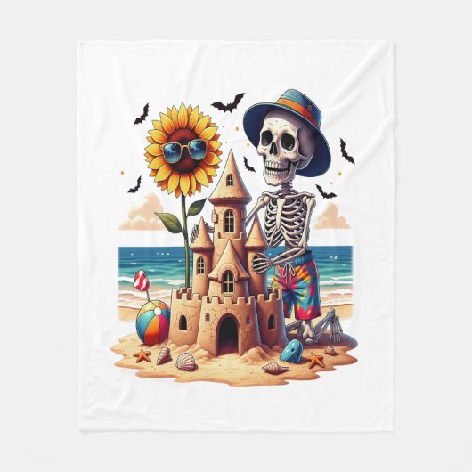 Cool Skeleton op het strand Fleece Deken (Voorkant)