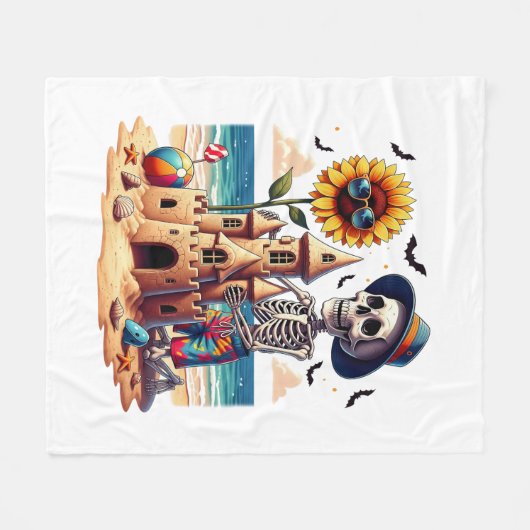 Cool Skeleton op het strand Fleece Deken (Voorkant (Horizontaal))