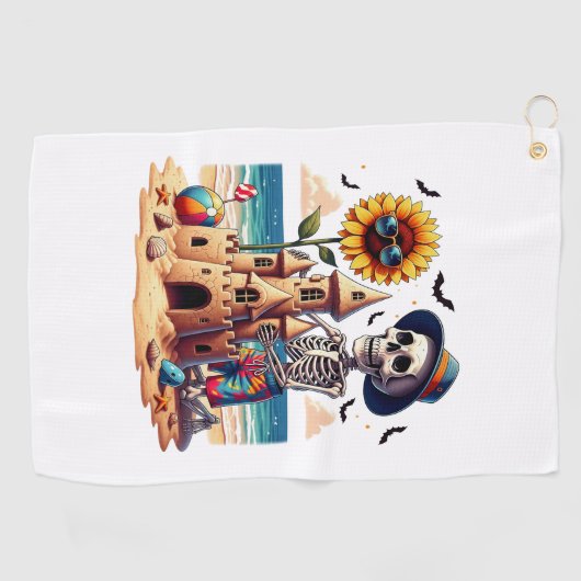 Cool Skeleton op het strand Golfhanddoek (Horizontaal)