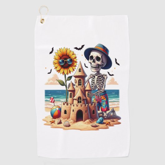 Cool Skeleton op het strand Golfhanddoek (Voorkant)