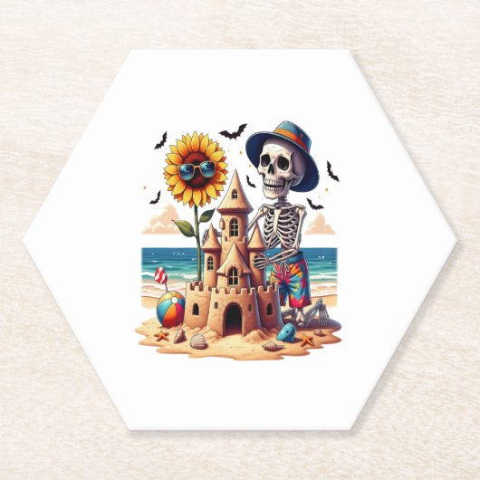 Cool Skeleton op het strand Kartonnen Onderzetters (Voorkant)