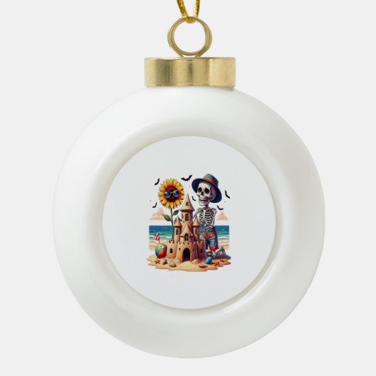 Cool Skeleton op het strand Keramische Bal Ornament (Voorkant)