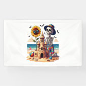 Cool Skeleton op het strand Spandoek (Horizontaal)
