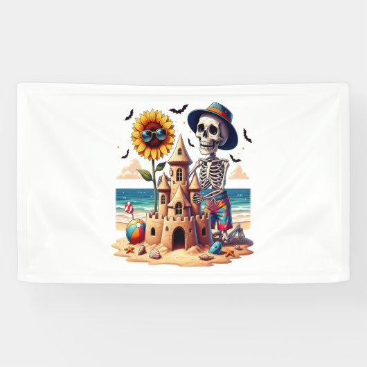 Cool Skeleton op het strand Spandoek (Horizontaal)