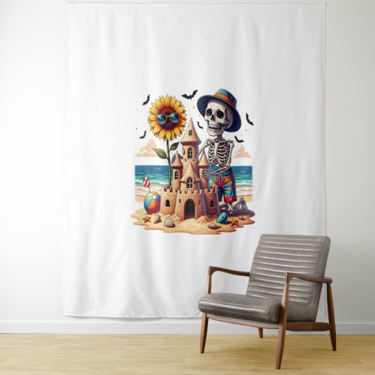 Cool Skeleton op het strand Wandkleed (In situ)