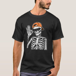 Cool Skeleton with Orange Cap | Hip-Hop Halloween  T-shirt