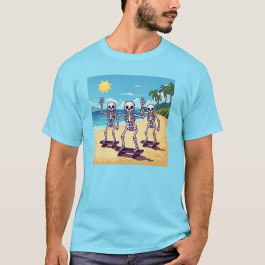 Cool Skeletons At The Beach Design T-shirt (Voorkant)