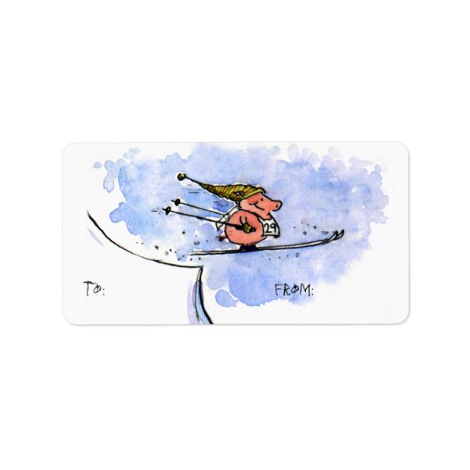 Cool Ski Jumping Pig Winter Holiday Gift Labels (Voorkant)