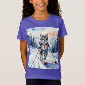 Cool Skiën Skier Cat Kitten Fun Waterverf T-shirt (Voorkant)