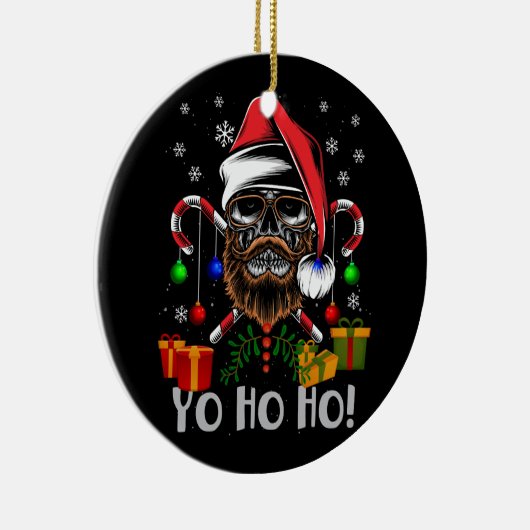 Cool Skull Beard Santa Pirate met Kerstmis Jolly R Keramisch Ornament (Rechts)