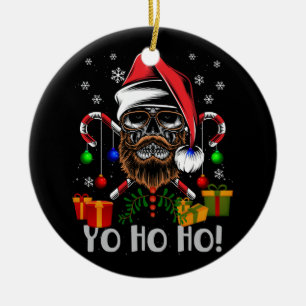 Cool Skull Beard Santa Pirate met Kerstmis Jolly R Keramisch Ornament