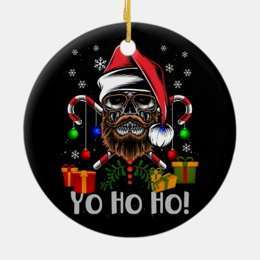 Cool Skull Beard Santa Pirate met Kerstmis Jolly R Keramisch Ornament (Achterkant)