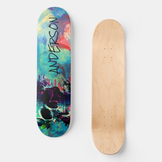 Cool Skull Blue gepersonaliseerd Persoonlijk Skateboard (Voorkant)