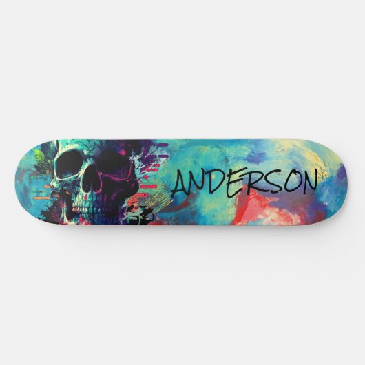 Cool Skull Blue gepersonaliseerd Persoonlijk Skateboard (Horizontaal)