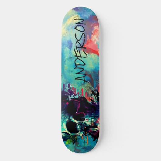Cool Skull Blue gepersonaliseerd Persoonlijk Skateboard (Voorkant)