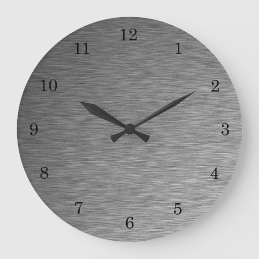 Cool & Sleek Metallic Brushed Silver Clock Grote Klok (Voorkant)
