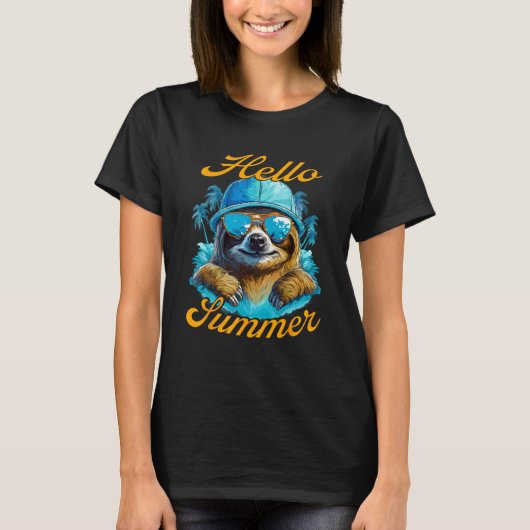 Cool Sloth Hello Summer Vacation Beach Summer T-shirt (Voorkant)