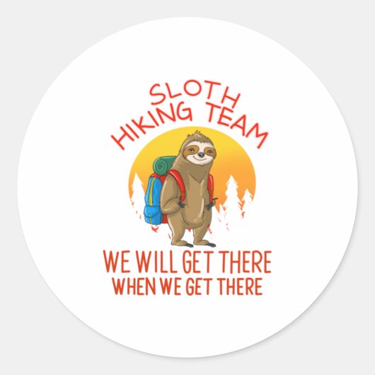 Cool Sloth Hiking Team Funny Lazy Backpack Ronde Sticker (Voorkant)