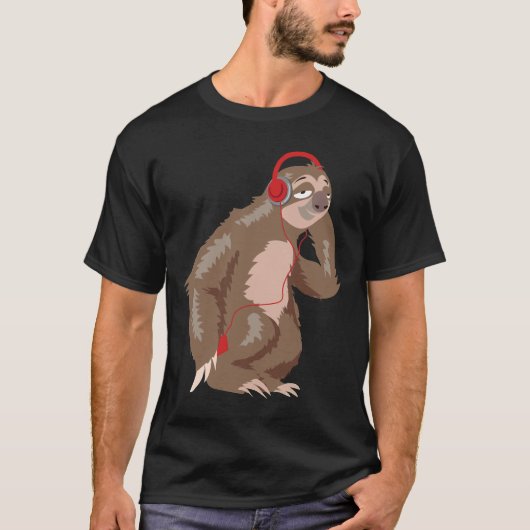 Cool Sloth Music Headphones Funny Animal Earphones T-shirt (Voorkant)