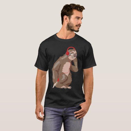 Cool Sloth Music Headphones Funny Animal Earphones T-shirt (Voorkant volledig)