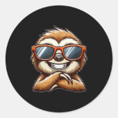 Cool Sloth Sungles Zomerse Cartoon Ronde Sticker (Voorkant)