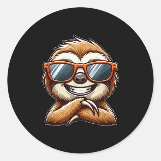 Cool Sloth Sungles Zomerse Cartoon Ronde Sticker (Voorkant)