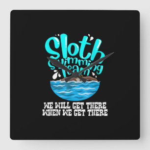 Cool Sloth Swimming Team Funny Animal Swimmer Vierkante Klok