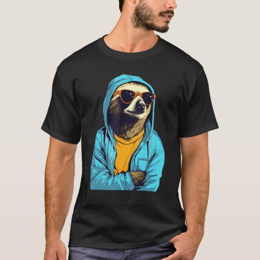 Cool Sloth With Sunglasses And Blue Jacket For Laz T-shirt (Voorkant)