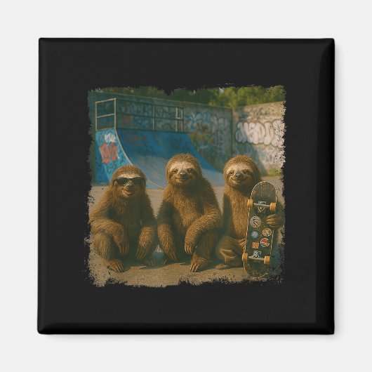 Cool Sloths Skatepark Vintage Photo Magneet (Voorkant)
