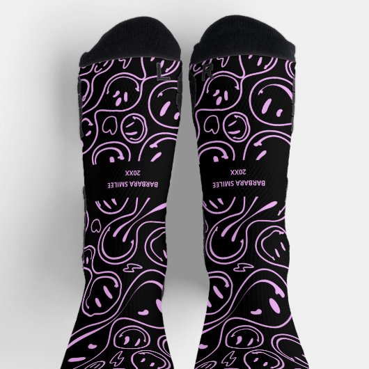 Cool Smiling Face Smile Pattern Lavender Sokken (Top)