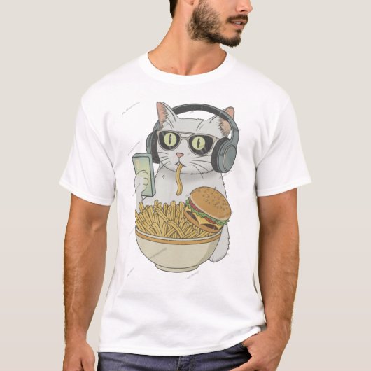 Cool Snack Cat with Headphones . T-shirt (Voorkant)