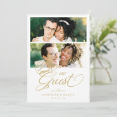 Cool Snazzy Golden Effect 2 Foto's Wedden Kaart (Staand voorkant)