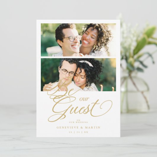 Cool Snazzy Golden Effect 2 Photos Wedding  Save The Date (Staand voorkant)