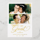 Cool Snazzy Real Golden 2 Photos Collage Wedding Folie Uitnodiging (Voorkant)