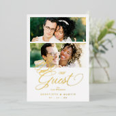 Cool Snazzy Real Golden 2 Photos Collage Wedding Folie Uitnodiging (Staand Voorkant)