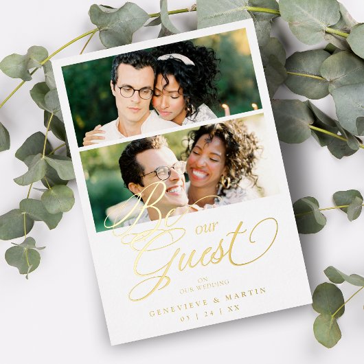 Cool Snazzy Real Golden 2 Photos Collage Wedding Folie Uitnodiging
