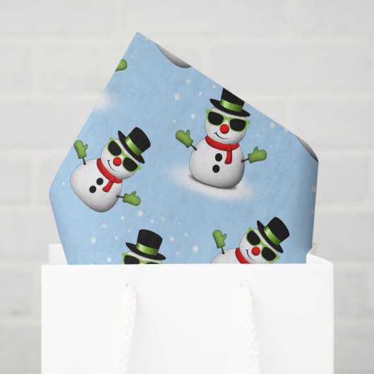 Cool Sneeuwman Kerstmis Winter blauw patroon Tissuepapier (Cadeauzakje)