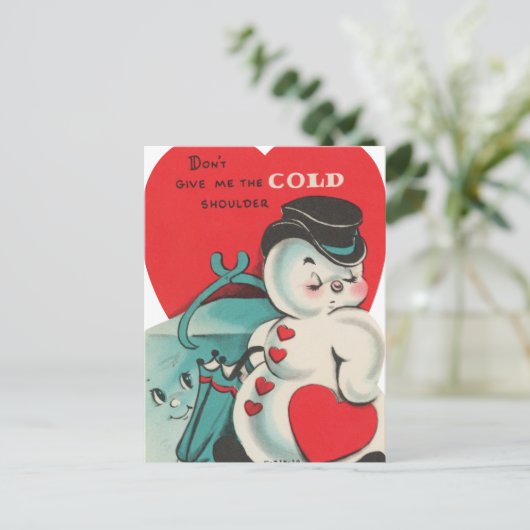 Cool sneeuwman retro  Valentijn Briefkaart (Staand voorkant)
