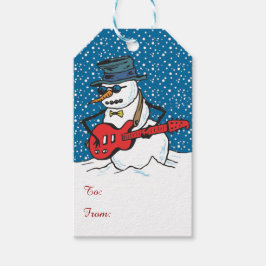 Cool Sneeuwman Spelen Een Gitaar Cadeaulabel