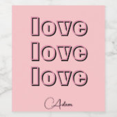 Cool Snoep Pink Clean 3 x Love | Roos van pastel Wijn Etiket (Enkel label)